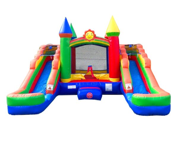 Rental Lite Dual Lane Inflatable Water Slide Bounce House with Splash Pool, Rainbow - Image 4