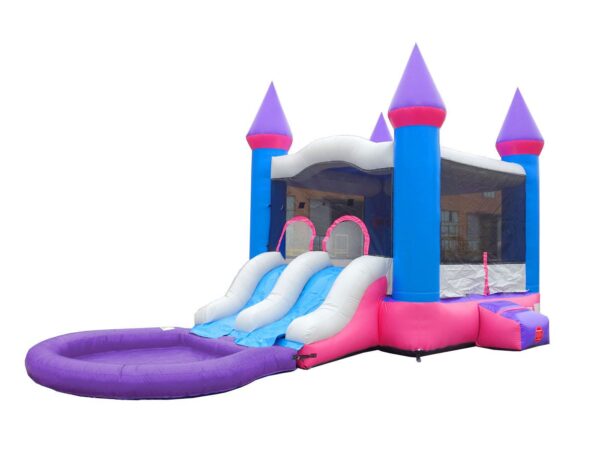 Rental Lite Dual Lane Inflatable Water Slide Bounce House with Splash Pool, Rainbow - Image 3