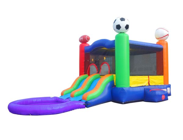 Rental Lite Dual Lane Inflatable Water Slide Bounce House with Splash Pool, Rainbow - Image 2